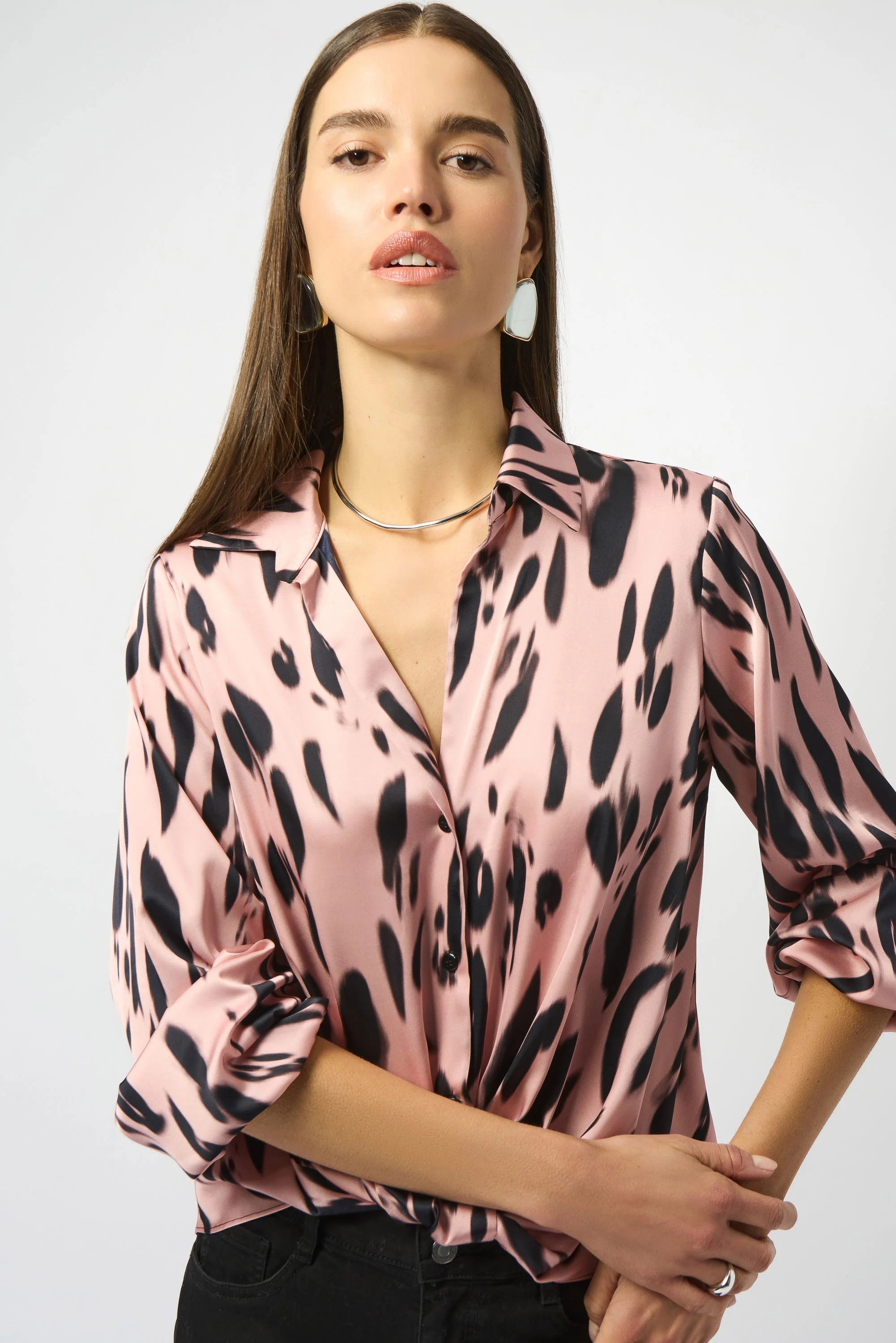 Satin Draped Animal Print Top