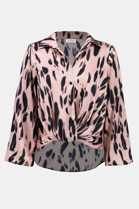 Satin Draped Animal Print Top