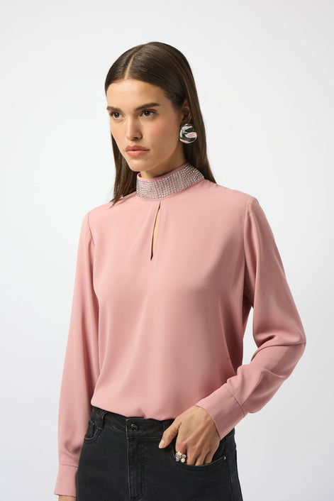 Soft Twill Top With Embellished Collar