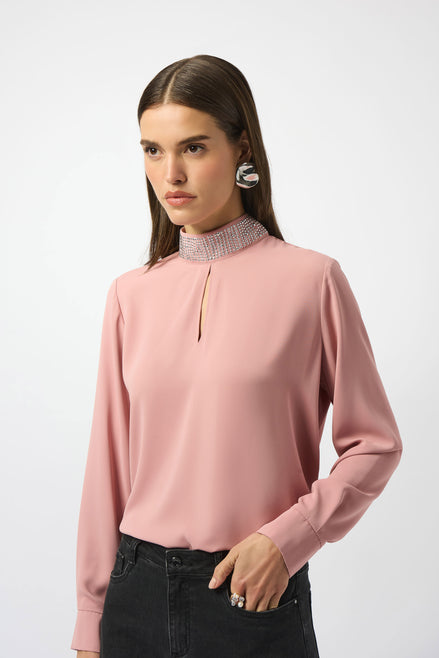 Soft Twill Top With Embellished Collar