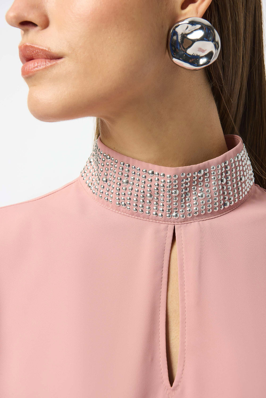 Soft Twill Top With Embellished Collar 664