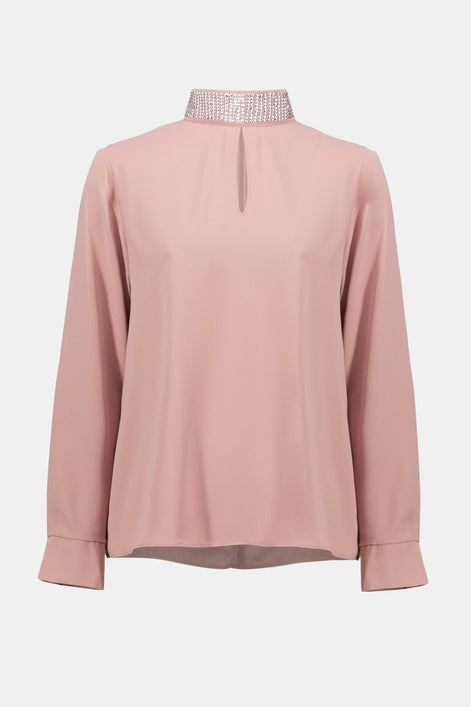 Soft Twill Top With Embellished Collar