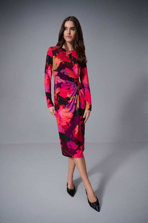 Long Sleeve Abstract Print Jersey Dress 725