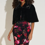 Faux Fur Cape with Embellished Brooch 816