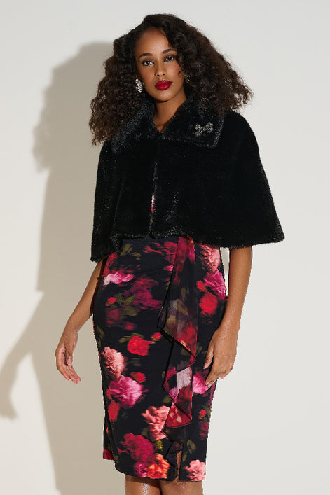 Faux Fur Cape with Embellished Brooch 816