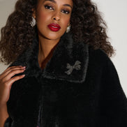 Faux Fur Cape with Embellished Brooch 816