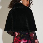 Faux Fur Cape with Embellished Brooch 816