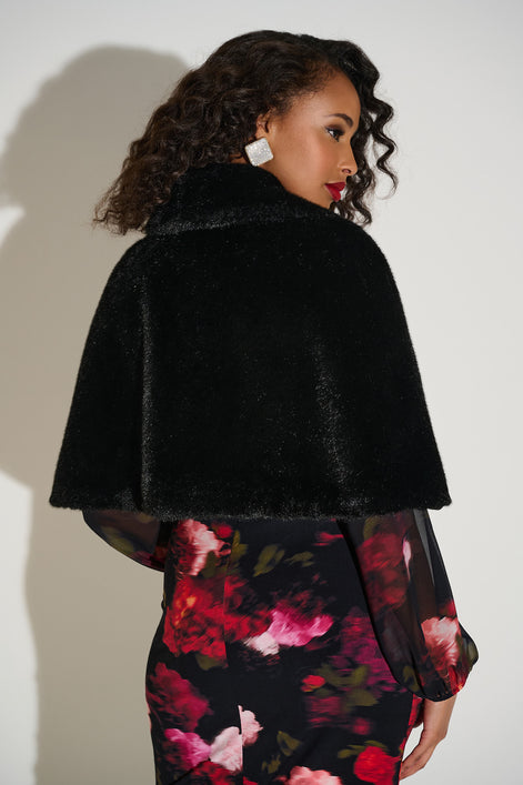 Faux Fur Cape with Embellished Brooch 816