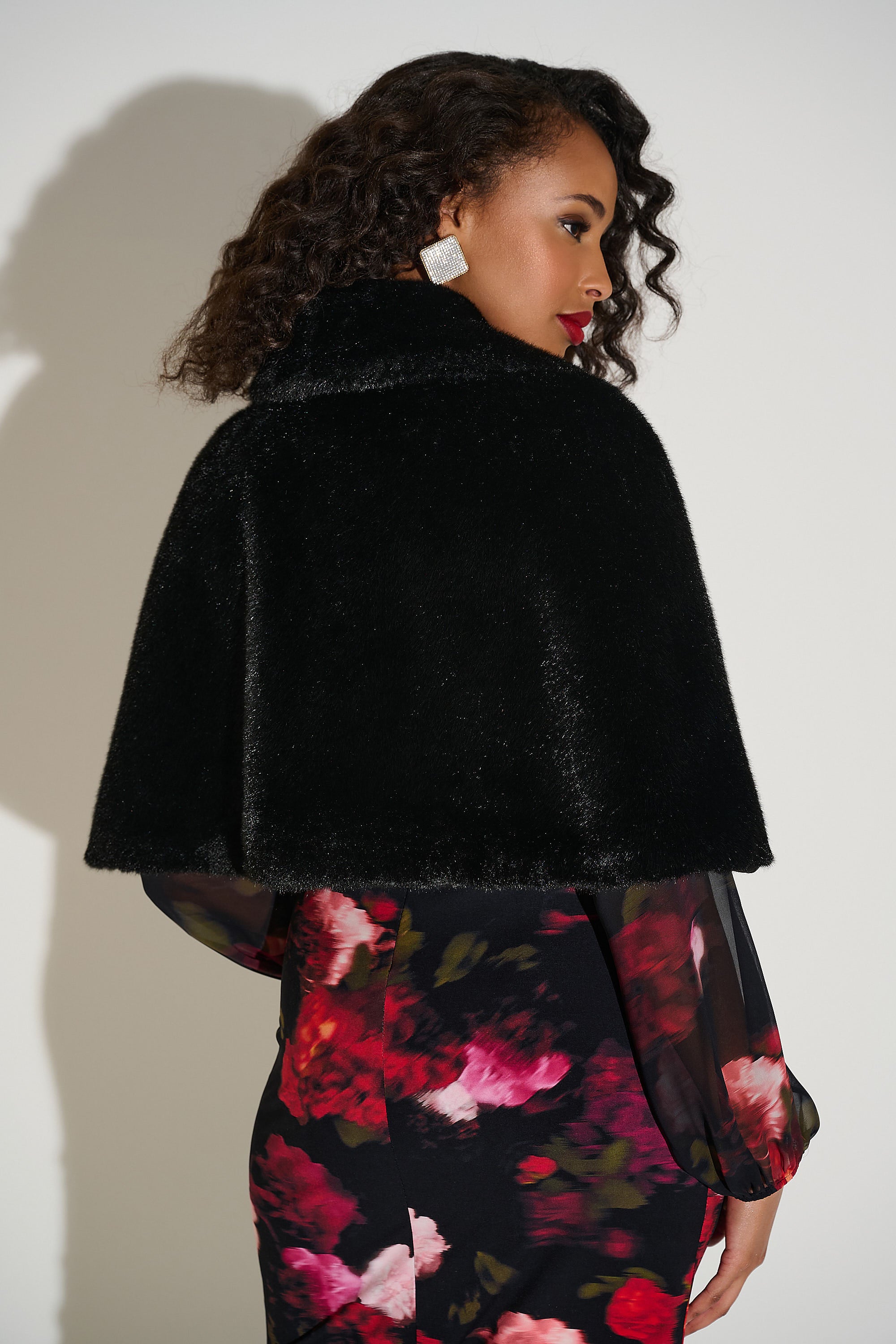 Faux Fur Cape with Embellished Brooch 816