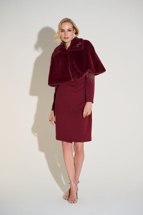 Faux Fur Cape with Embellished Brooch 816