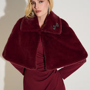 Faux Fur Cape with Embellished Brooch 816