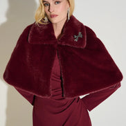 Faux Fur Cape with Embellished Brooch 816
