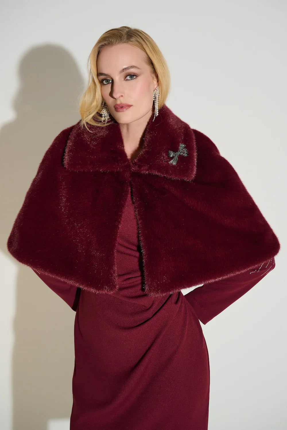 Faux Fur Cape with Embellished Brooch 816