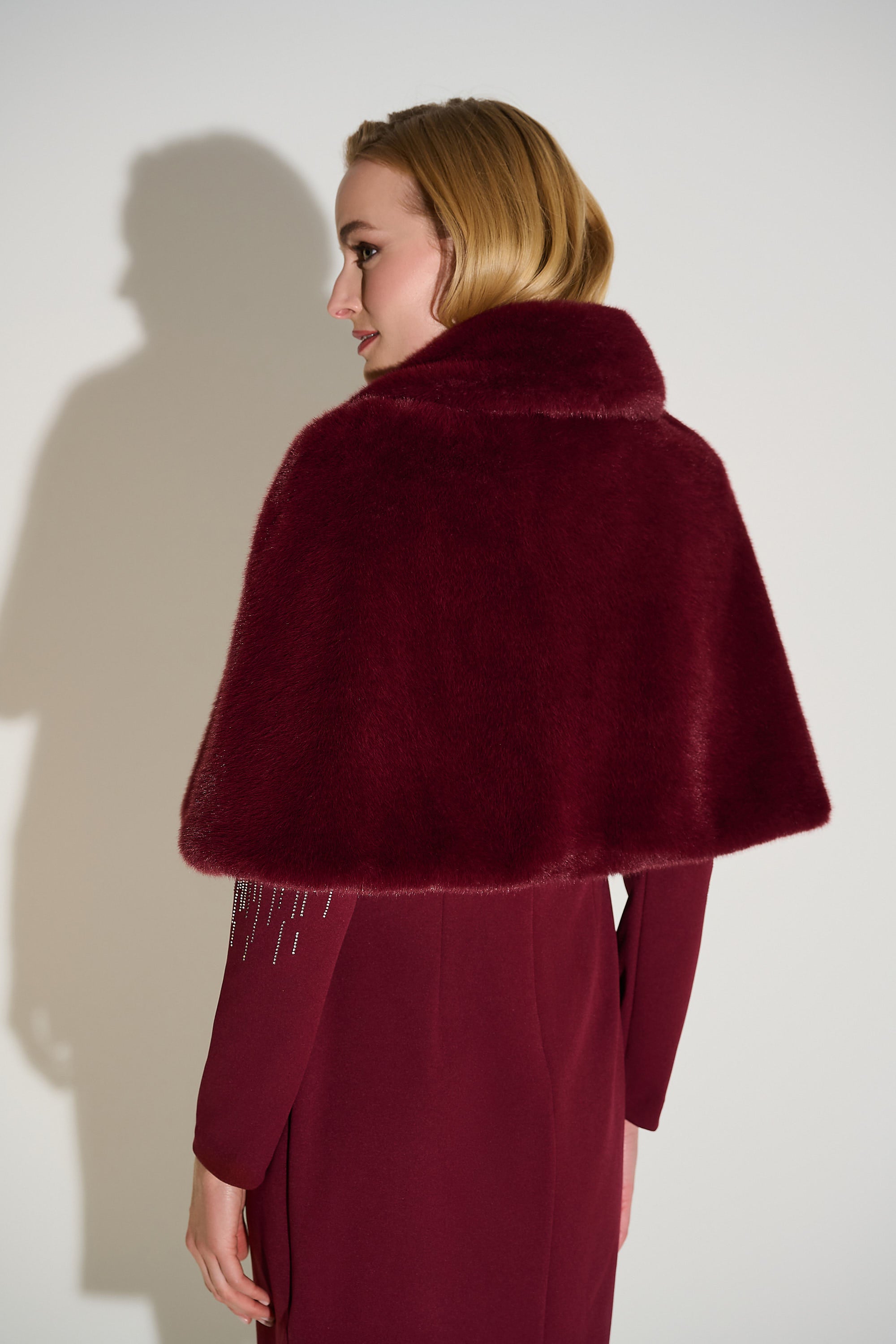 Faux Fur Cape with Embellished Brooch 816