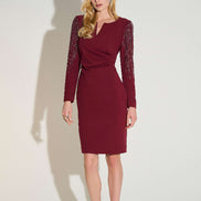 Scuba Crepe Sheath Dress With Embellished Sleeves 691