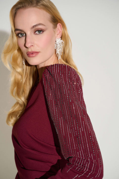 Scuba Crepe Sheath Dress With Embellished Sleeves