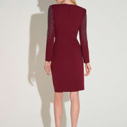 Scuba Crepe Sheath Dress With Embellished Sleeves 691