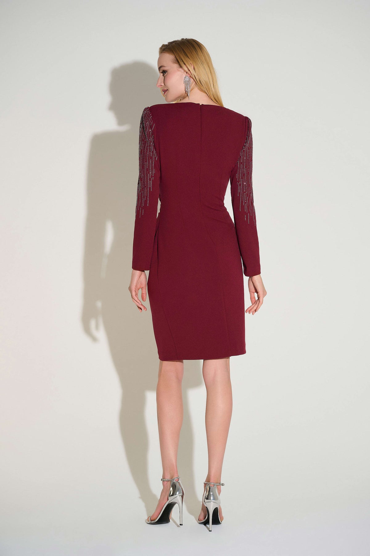 Scuba Crepe Sheath Dress With Embellished Sleeves 691