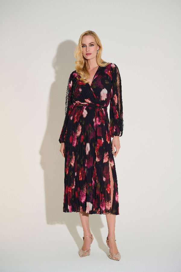 Pleated Chiffon Dress with Floral Print