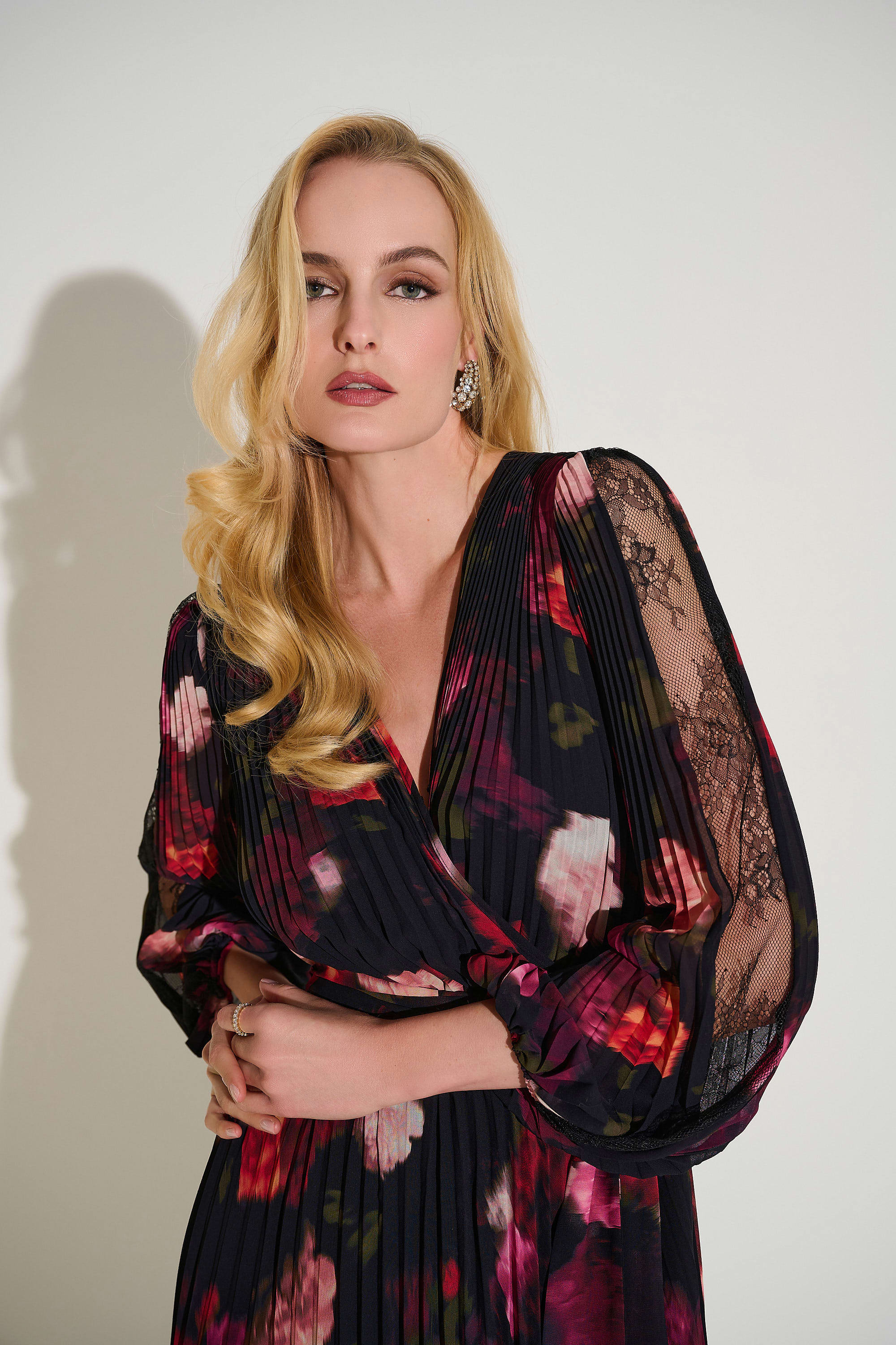 Pleated Chiffon Dress with Floral Print