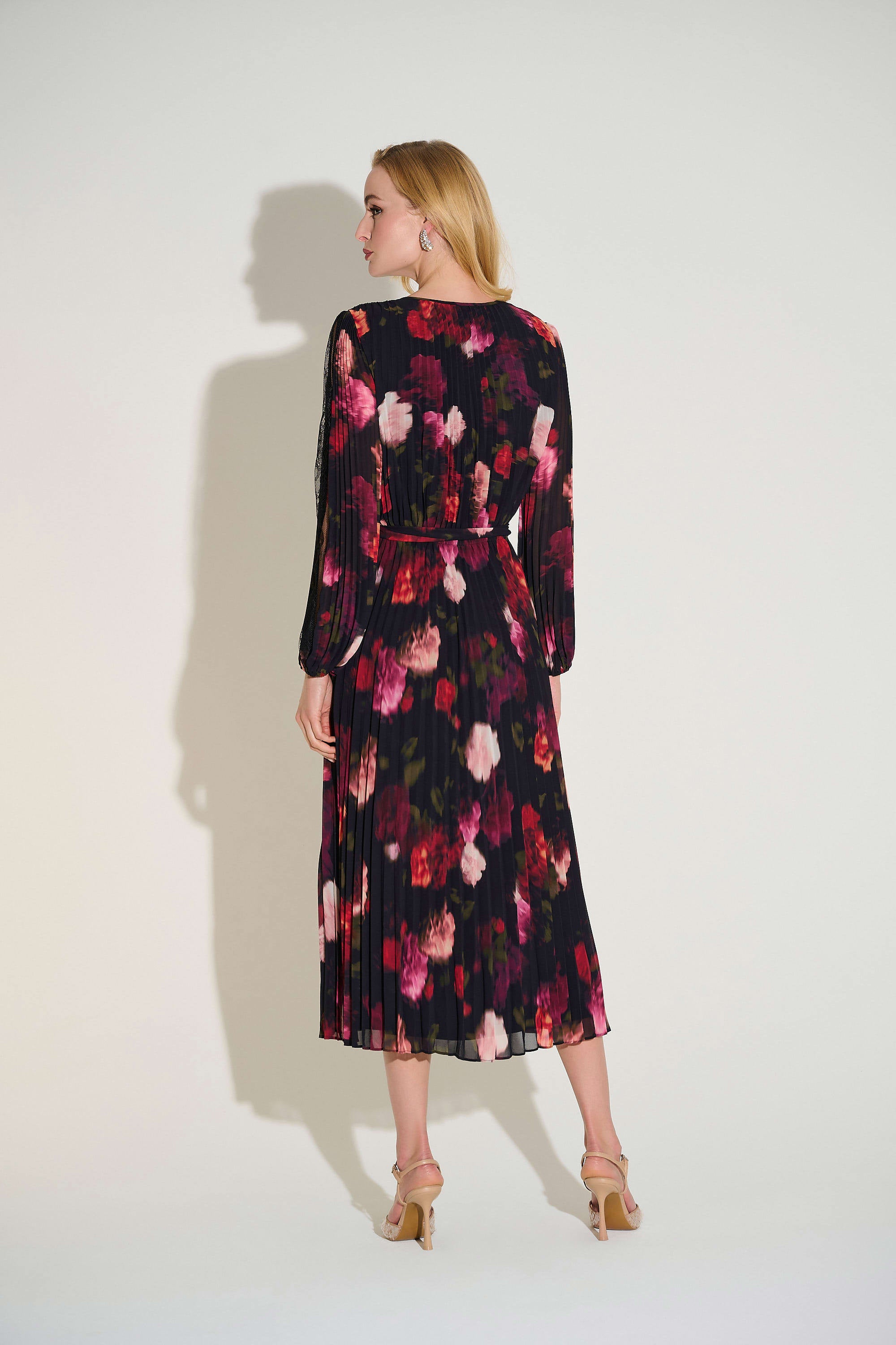 Pleated Chiffon Dress with Floral Print
