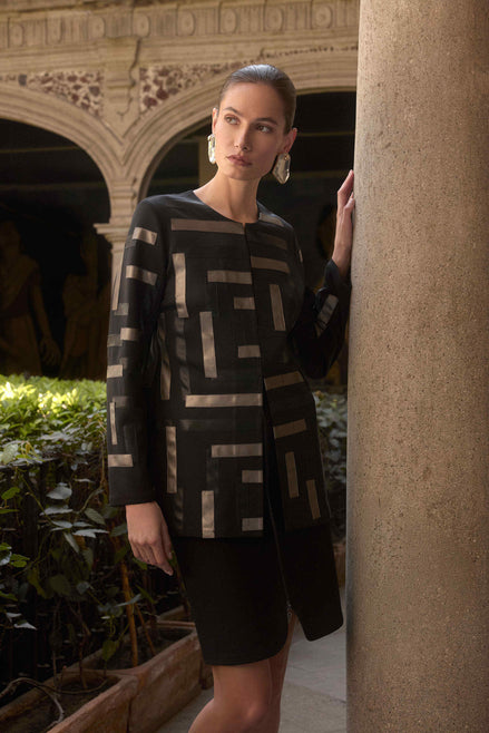 Collarless Scuba Knit Jacket
