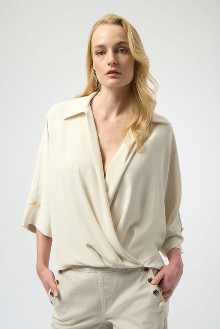 Woven Twill Boxy Wrap Top