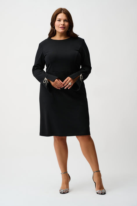 Scuba Crepe Shift Dress With Rhinestone Bows