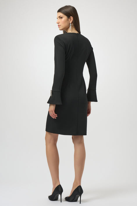 Scuba Crepe Shift Dress With Rhinestone Bows