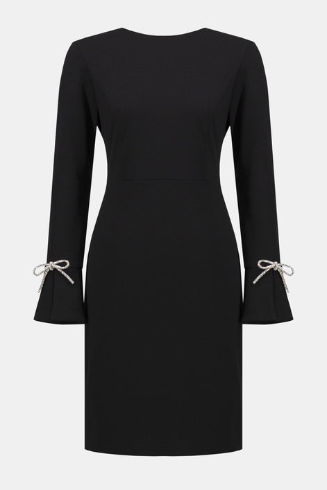 Scuba Crepe Shift Dress With Rhinestone Bows