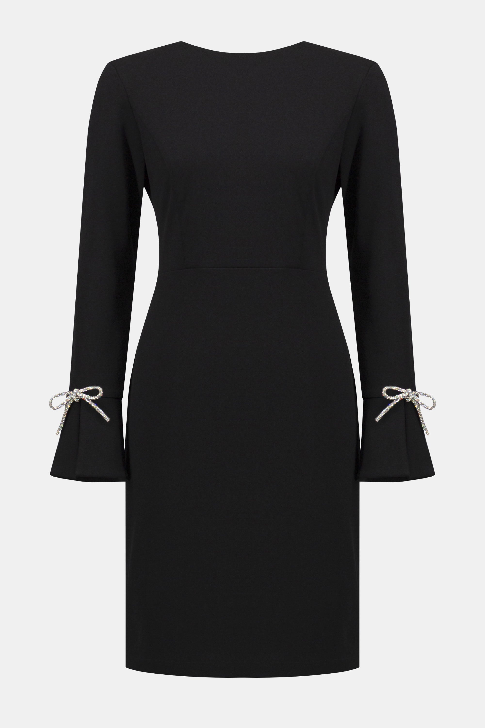 Scuba Crepe Shift Dress With Rhinestone Bows