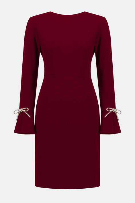 Scuba Crepe Shift Dress With Rhinestone Bows