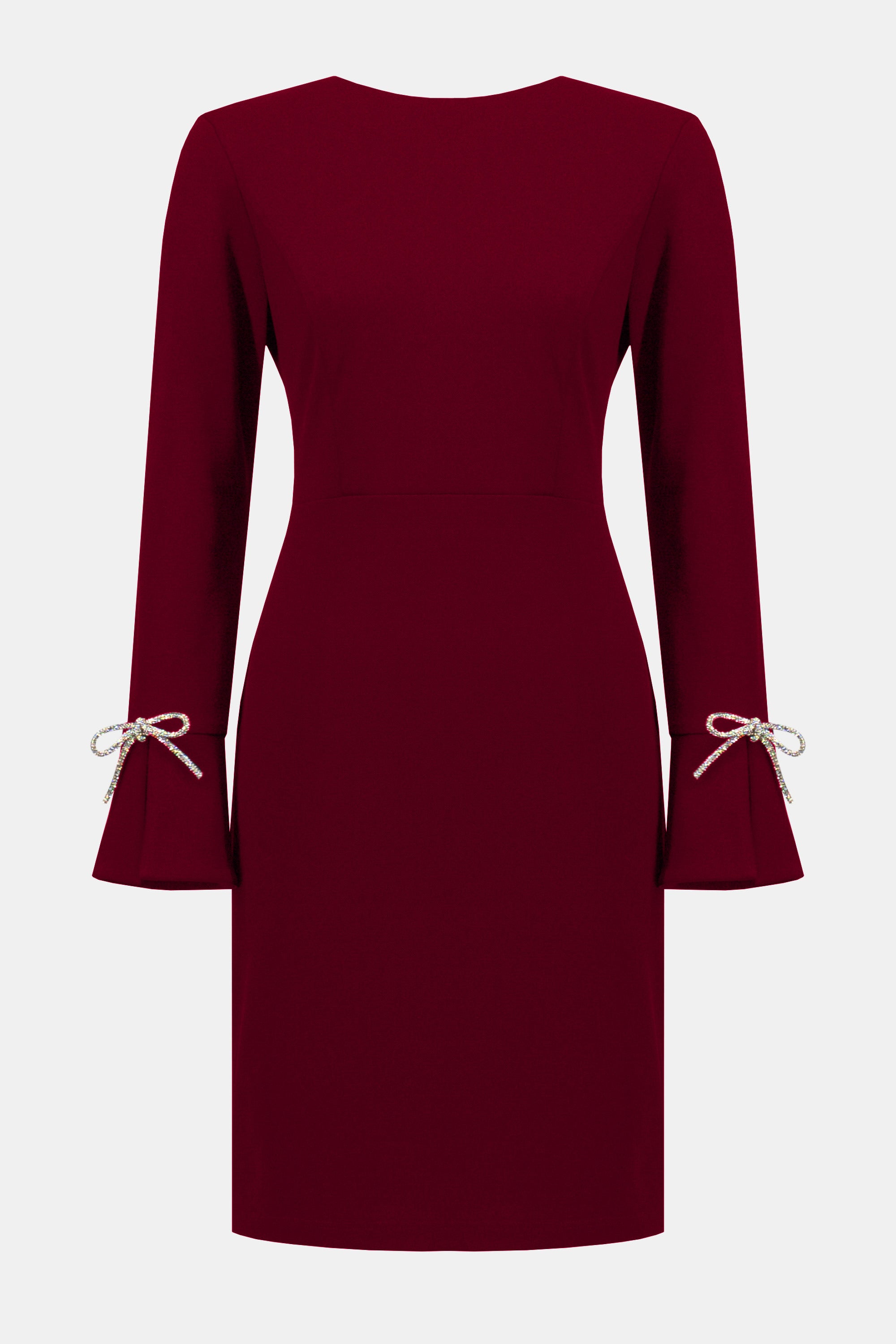 Scuba Crepe Shift Dress With Rhinestone Bows