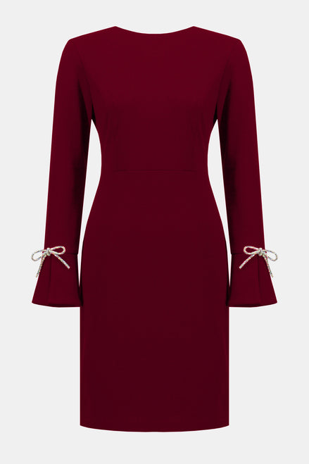 Scuba Crepe Shift Dress With Rhinestone Bows