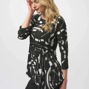 Abstract Printed Silky Asymmetric Knit Top 666