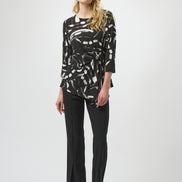 Abstract Printed Silky Asymmetric Knit Top 666