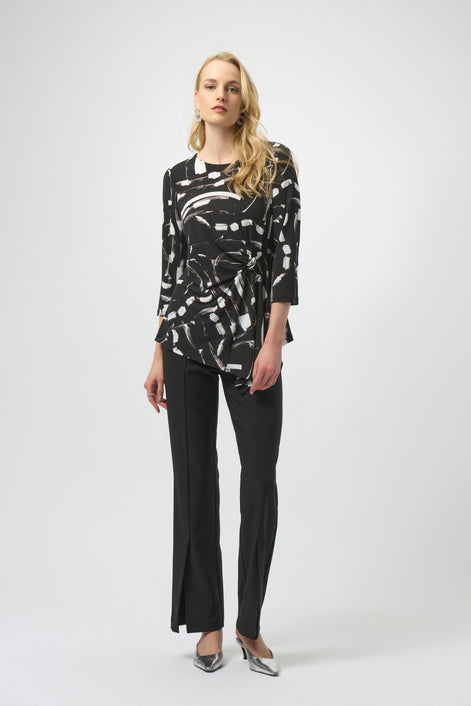 Abstract Printed Silky Asymmetric Knit Top