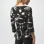 Abstract Printed Silky Asymmetric Knit Top 666