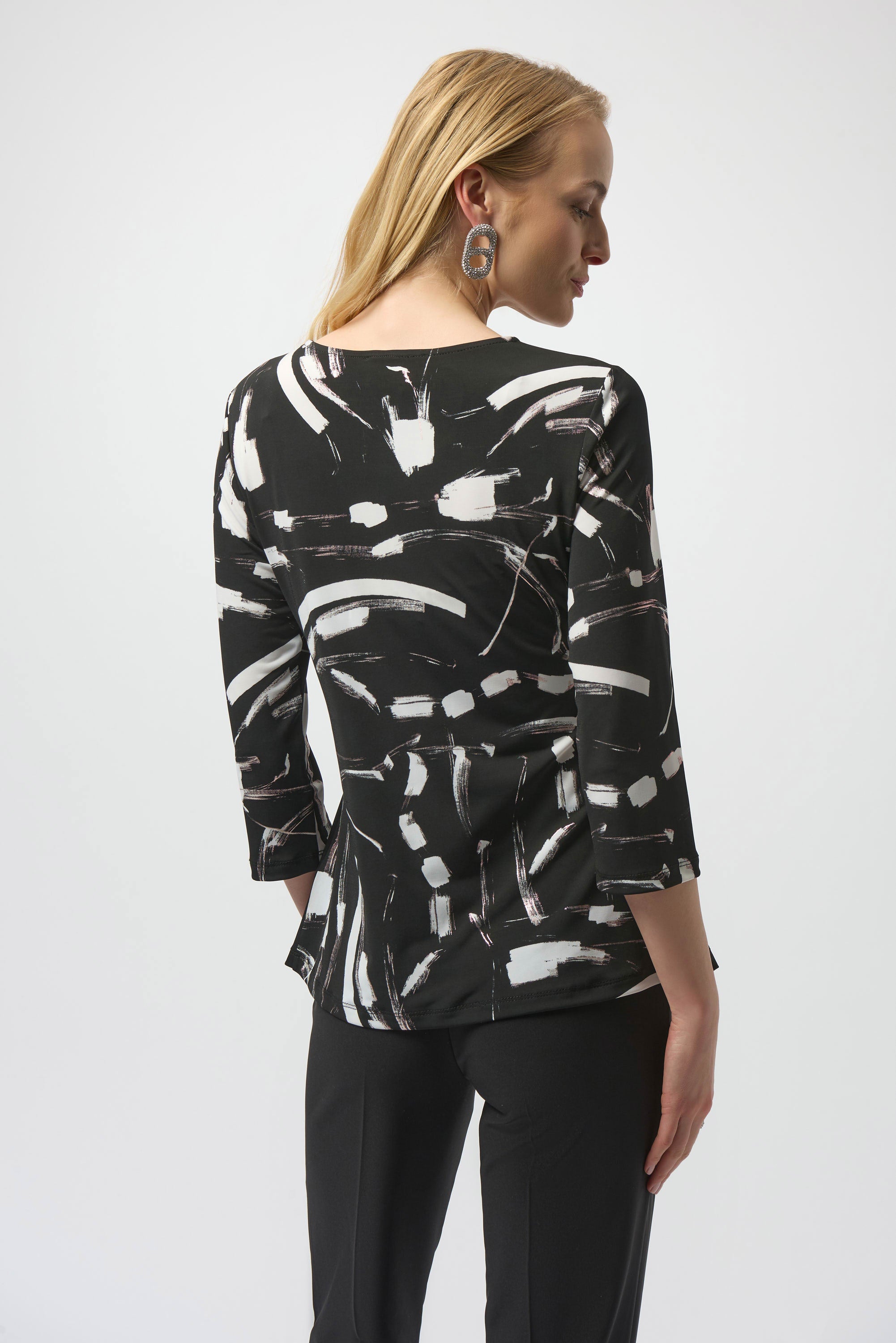 Abstract Printed Silky Asymmetric Knit Top