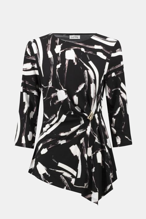 Abstract Printed Silky Asymmetric Knit Top
