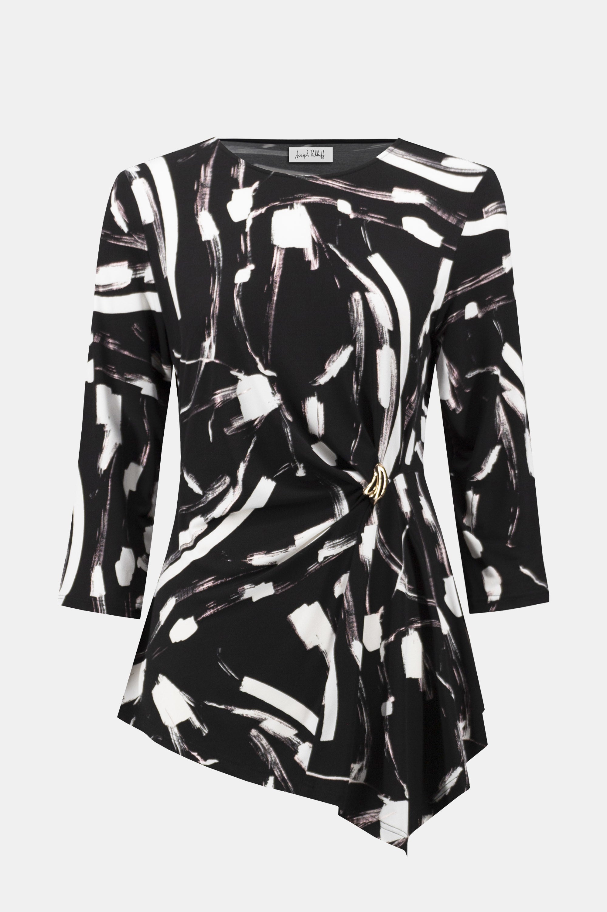 Abstract Printed Silky Asymmetric Knit Top