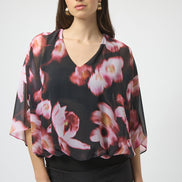 Chiffon & Silky Knit Floral Print Boxy Top 750