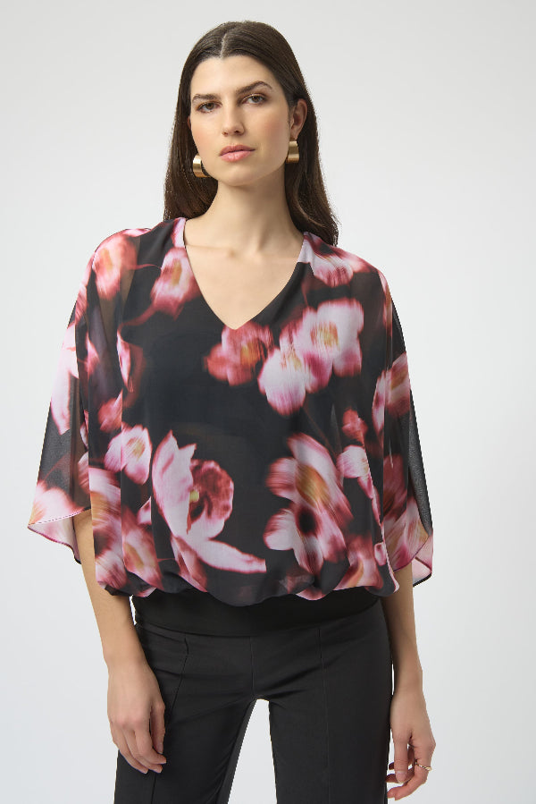Chiffon & Silky Knit Floral Print Boxy Top 750
