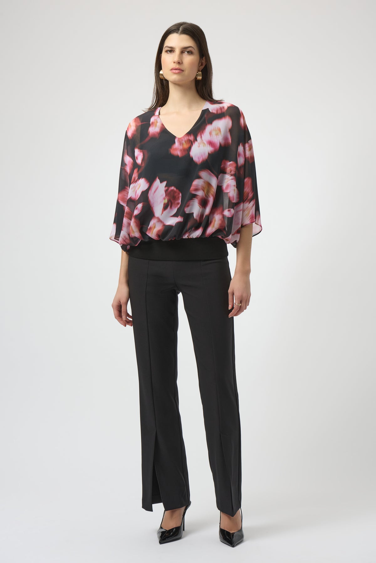 Chiffon & Silky Knit Floral Print Boxy Top 750