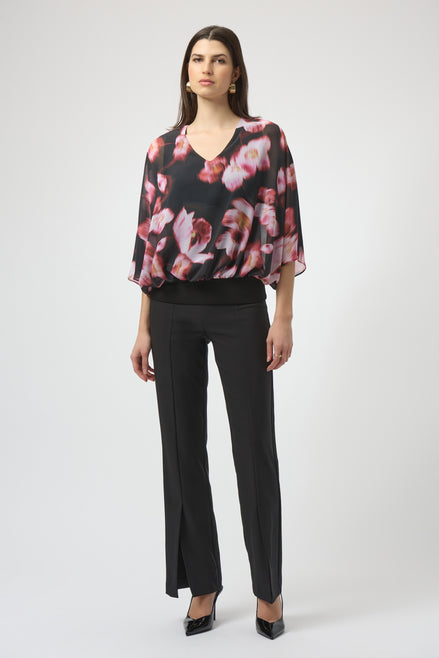 Chiffon & Silky Knit Floral Print Boxy Top 750