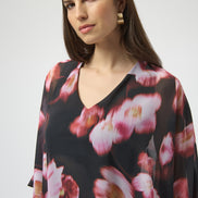 Chiffon & Silky Knit Floral Print Boxy Top 750