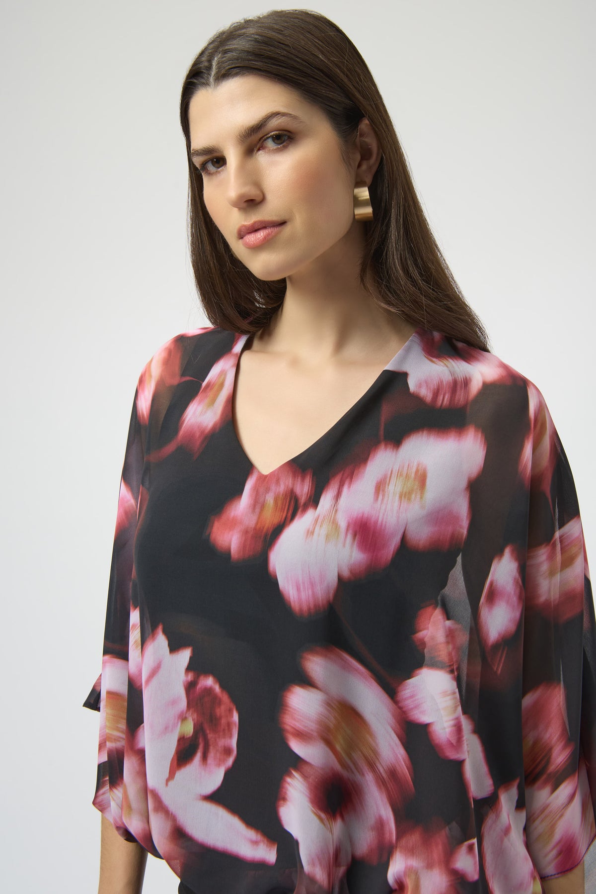 Chiffon & Silky Knit Floral Print Boxy Top 750