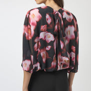 Chiffon & Silky Knit Floral Print Boxy Top 750