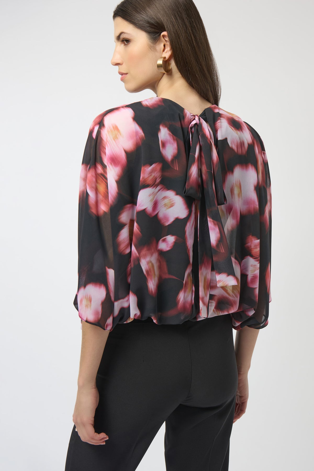 Chiffon & Silky Knit Floral Print Boxy Top 750