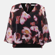 Chiffon & Silky Knit Floral Print Boxy Top 750